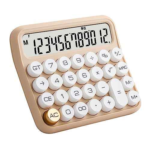 POCREATION Large LCD Display Big Button Calculator, 12 Digit Desktop Calculator with Anti Slip Bottom Pad, Removable Keycaps, Auto Shutdown, Suitable for Office School Home (Milk Tea Color)