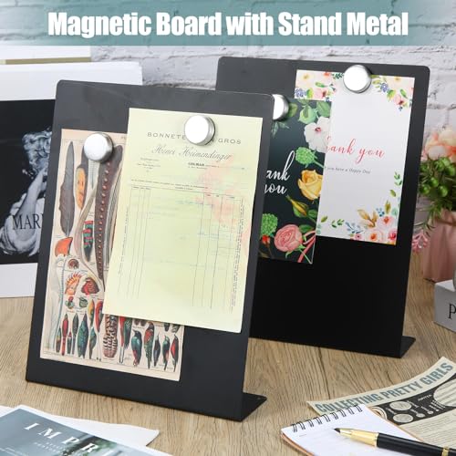 Fainne Magnetic Bulletin Board with Easel Stand Mini Black Magnet Metal Tabletop Memo Display Board for Back to School Menu Table Home Kitchen Office Supplies(11 x 8.5 Inches,4 Pcs)