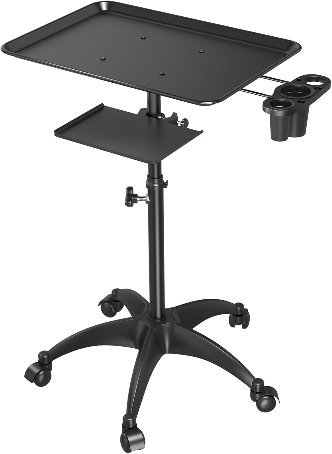 Skiennix Salon Tray Cart - Adjustable Height Aluminum Tattoo Tray with Wheels | Black Storage Trolley