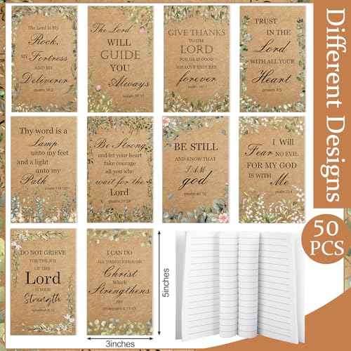 Yeaqee 200 Pcs Christian Gifts Set Include 50 Bible Verses Bookmarks Book Markers 50 Ballpoint Pens 50 Bible Notebooks 50 Organza Bags Mother's Day Bulk Gifts for Church Women