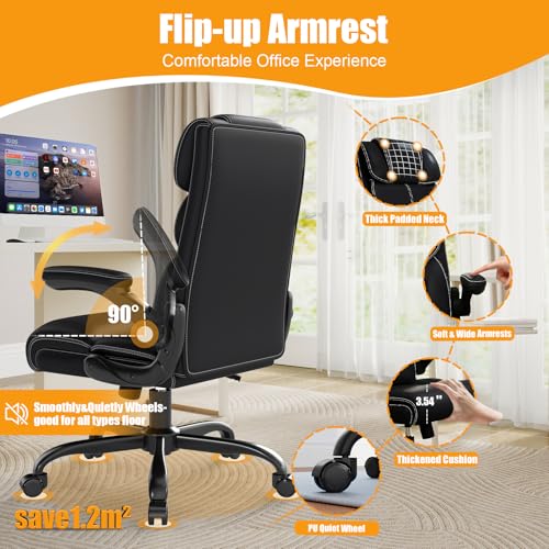 Executive Office Chair with Flip-Up Armrests – Ergonomic Mid-High Back Desk Chair