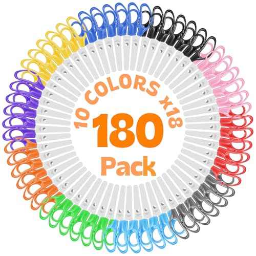 5'' Kids Scissors, 180 Pack Safety Children Scissors for School, Stainless Steel Blades Blunt Tip Scissor for Teacher Students,Comfort-Grip Handle Craft Scissor for Art Classroom Use, Assorted Colors