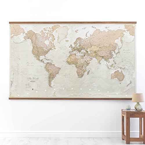 Maps International Giant World Map ? Antique Style Mega-Map Of The World - Laminated - 46 x 80-2025 Updated