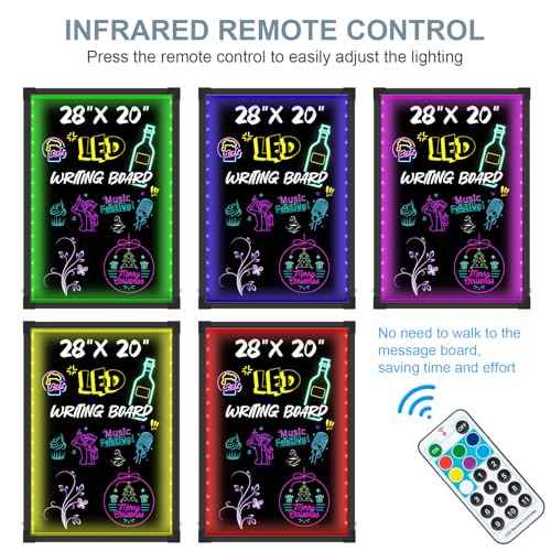LED Message Board, 28"x20" Flashing Neon Effect & Remote Control, Illuminated Erasable Signage Board for Restaurants/Bars/Cafes, Includes 8 Fluorescent Chalk Markers