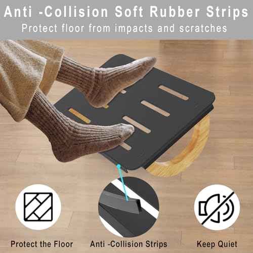 Ergonomic Rocking Foot Rest for Office, Wooden Footrest for Posture Support & Blood Circulation, Under Desk Chair Foot Rest Metal for Relieve Back, Lumbar Pain