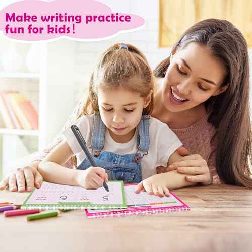 6 Pack Large Grooved Handwriting Copybooks,10.2 x 7.4 In Magic Writing Practice Workbooks with Pens,Reusable Alphabet,Numbers Tracing Books for Kids 3-8,Kindergarten Preschool Learning Activities
