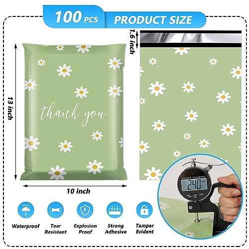 Thank You Poly Mailer 10x13 Inch 100 Pcs, Waterproof and Tear-Resistant Shipping Bags for Clothing, Cute Mailing Bags with Self-Seal, Chrysanthemum Printed Packaging Bags for Small Business