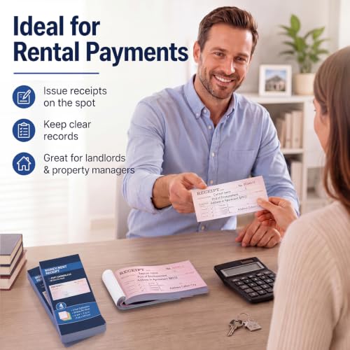 Money & Rent Receipt Book Set, 4-Part Carbonless, Consecutive Numbered 200 Sets (2-3/4 x 7-3/16 in) for Landlords & Small Businesses