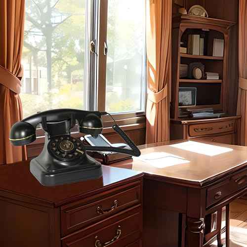 Vintage Phone, a Black Vintage Telephone with Button Dialing, Used for Home and Office Desk.