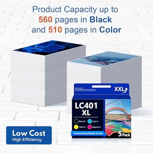 LC401XL High Yield Ink Cartridges 5-Piece Set Replacement for Brother LC401 Ink, Compatible with MFC-J1010DW MFC-J1012DW MFC-J1170DW Printer (2 Black, Cyan, Magenta, Yellow)