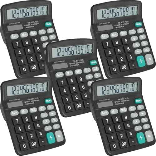 5 Pack Calculator Bulk, 12 Digits Calculators Desktop with Large LCD Display and Sensitive Butto, Solar and Battery Dual Power, Desk Calculator for Office, School, Home