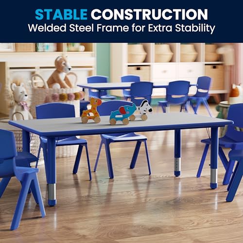 Flash Furniture Kids Blue/Gray Plastic Activity Table Set of 1 - Adjustable Height, Seats 6