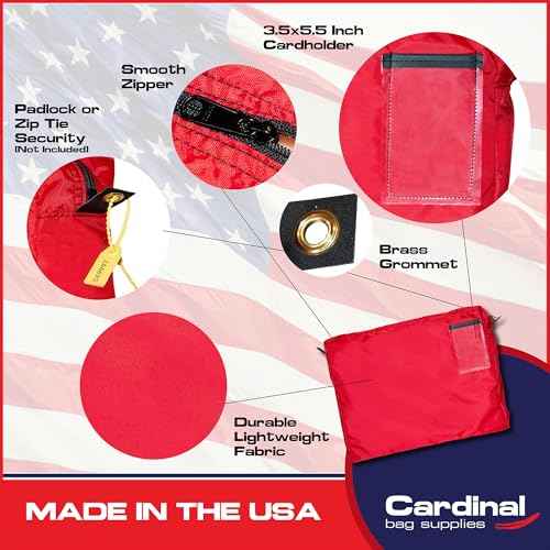 Interoffice Transit Mailer, 18" x 14" x 4" Expandable Pouch, Grommet for Padlock/Zip-Tie, Label Window, Reusable Mail Bag, Sack for Documents, Envelope (Red)