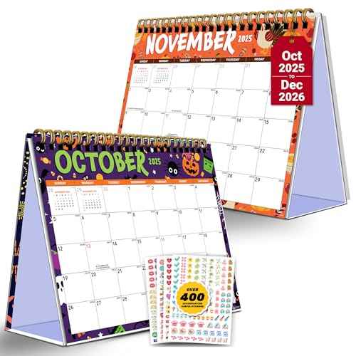 Decorably 18 Months Colorful Stand Up Desk Calendar 2025 July 2025 to December 2026, 8x6in Spring-Bound Small Desk Calendar for Office and Home Planning and Organizing