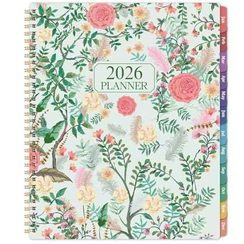 2026 Planner - Planner 2026, 9" x 11", Jan. 2026 - Dec. 2026, 2026 Planner Weekly and Monthly with Colorful Tabs, Strong Twin-wire Binding, Back Pocket - Floral