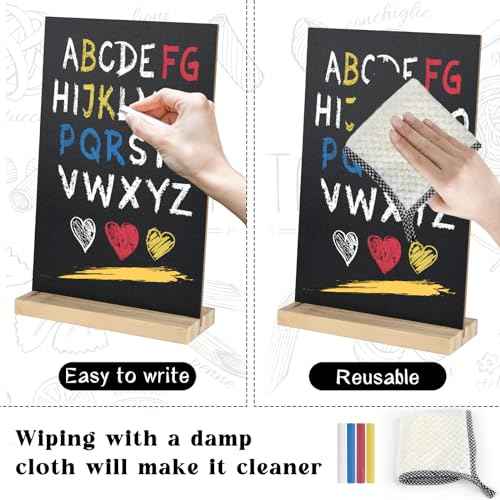 1 Pack Chalkboard 8 x 12 inch Tabletop Chalkboard Sign with Wood Base Double-Sided Message Boards Menu Chalkboard Stand for Kitchen Wedding Bar and Restaurant