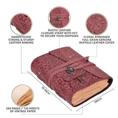 LEATHER VILLAGE Handmade Leather Bound Journal for Women- Fuchsia | 10"X7" | 260 Pages Blank of Vintage Paper Writing, Sketchbook, Notebook
