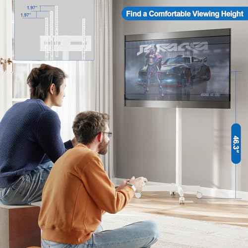 Mobile TV Cart Rolling TV Stand for 23-65 Inch Screen Outdoor TVs up to 110lbs, Height Adjustable Portable AV Cart with Wheels and Tilt Mount, Outdoor TV Stand Mount, Max VESA 400x400mm, White