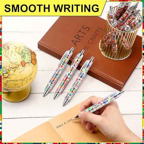 Janlaugh 100 Pcs International Flag Pens World Ballpoint Retractable Country Flags Pens Bulk Multicultural Party Favors Decoration Gift for School Sports Events Home Office Supplies