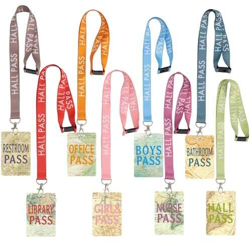 Ceiba Tree Hall Bathroom Passes for Classrooms Hall Pass Lanyards Boys Girls Bathroom Library Office Nurse Restroom Hall Pass Travel The Map World Set of 8 Teacher Classroom Supplies