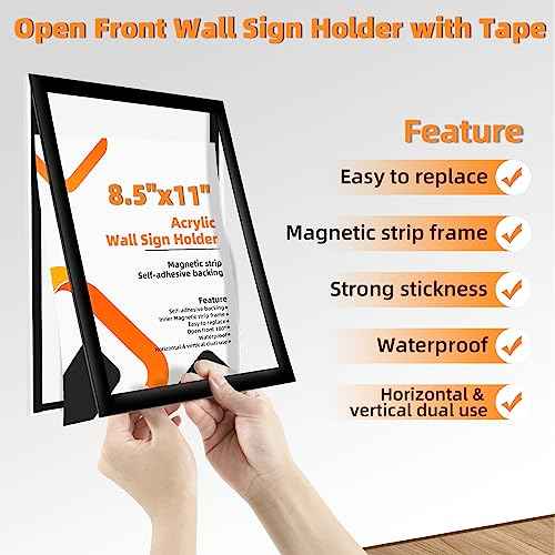 6 Pack Acrylic Sign Holder 8.5x11 Wall Mount,Clear Wall Sign Holder with Tape,Horizontal & Vertical Display,Plastic Sign Holder for Wall Door Glass Window Fridge-No Drilling