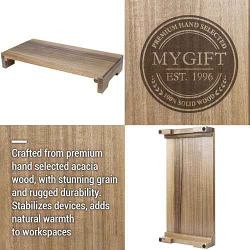MyGift Premium Acacia Solid Wood Desk Monitor Stand, Laptop Riser & Keyboard Storage ? Wooden Desktop Organizer for Screen Display and Workspace Organization