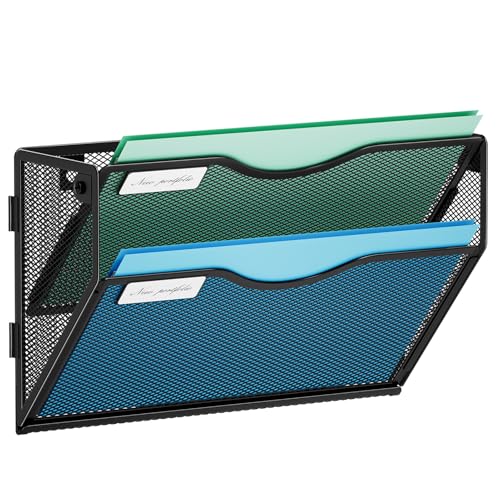 Marbrasse Black 2-Tier Wall File Holder Mesh Organizer for Office & Home