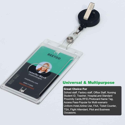 Bulk 50 Pack Hard Plastic Badge Holder-Vertical Heavy Duty ID Card Holder for Badges-Rigid Case Single ID Protector with Easy Access Thumb Slot for Clips,Lanyards & Reels-Frosted Clear by BETOOM