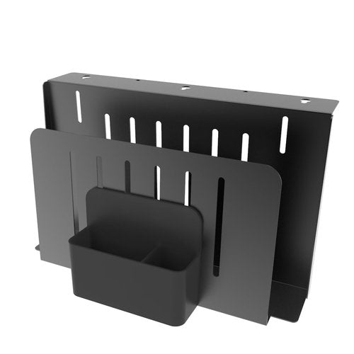 JINGCHENGMEI Desk Side Storage Organizer, Steel Under Desk Laptop Mount, Depth Adjustable Hanging File Organizer, Drilling Laptop Storage Holder with Magnetic Pen Holder for Office or Home