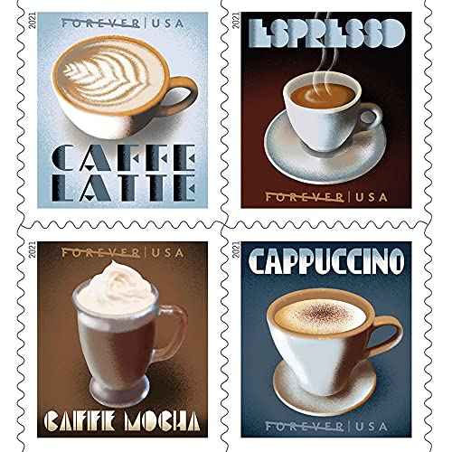 Espresso Drinks 2021 (Caffe Latte, Espresso, Caffe Mocha, Cappuccino) (Booklet of 20) First-Class Mail Forever Postage Stamps