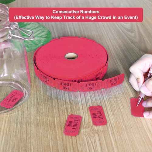 L LIKED 2000 Raffle Tickets,Single Rolls, Admit One,Consecutive Numbers Ticket for Events, Entry, Class Reward, Carnivals & Prizes- Red (1 of 4 Colors)