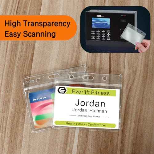 Fushing 300 Pcs Clear Plastic Horizontal Name Tag Badge ID Card Holders