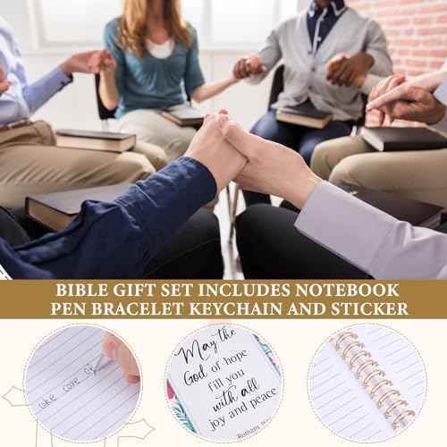 Zhanmai 146 Pcs Church Gifts for Women Bulk Bible Verse Notebooks and Pens Inspirational Keychain Religious Bracelets Stickers Christian Favors Gifts for Women Christmas