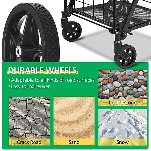 Spurgehom Grocery Cart on Wheels Folding Shopping Carts for Groceries 140L Jumbo with Removable Liner and Double Basket, 360¡Æ Rolling Laundry Cart Lightweight Trolley for Seniors 400 LBS Capacity