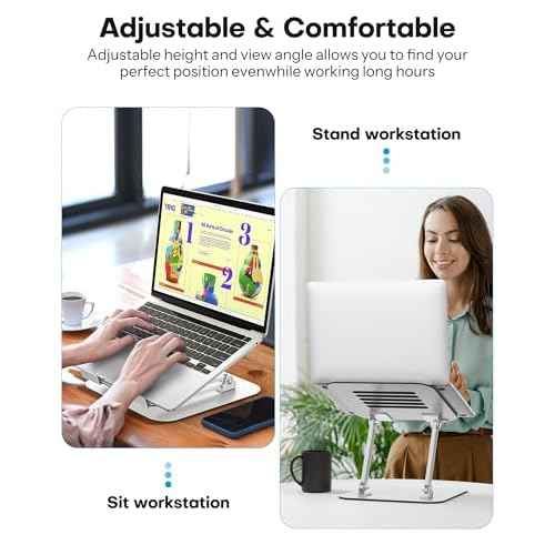 OMOTON Laptop Stand for Desk, Ergonomic Metal Adjustable Laptop Stand, Laptop Holder Riser with Cooling Function, Computer Stand Compatible with MacBook and All Laptops (10-17.2 inch), Silver