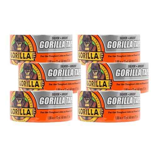 Gorilla Tape, 1.88 in x 10 yd, Silver (Pack of 6) - Duct, Utility, Triple Layer Strength, Indoor & Outdoor, Weather Resistant Shell