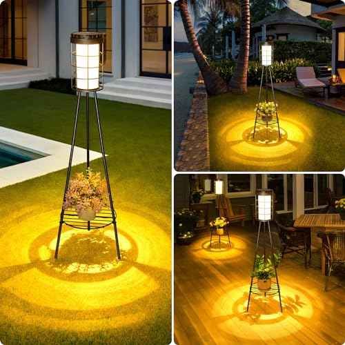 38 inch Solar Floor Lamp with Tripod Plant Stands, Waterproof Outdoor Solar Lights for Garden, Porch, Yard, Backyard, Patio (2 Pack)