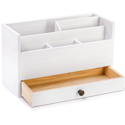 Eorbow Wood Mail Organizer, 5-Compartment Wooden Desk Organizer with Drawer, Countertop Mail Sorter Bill Letter Holder, Office Tabletop Storage Organization Box for Pen Pencil Paper File Notebook