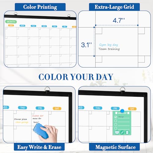 WALGLASS 36x24 Inch Double-Sided Black Frame Dry Erase Calendar Whiteboard Wall Organizer