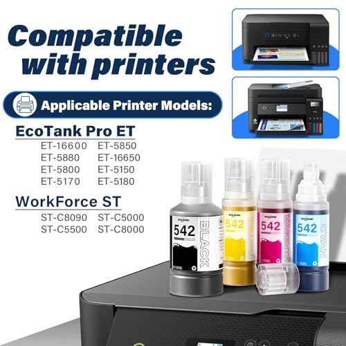 Spaceink 542 Ink Refill Bottles Compatible for ET-5150 ET-5170 ET-5180 ET-5800 ET-5850 ET-5880 ET-16600 ET-16650 Printers, ST-C5000 High-Yield Combo Pack (Black Cyan Magenta Yellow, 4 Pack)