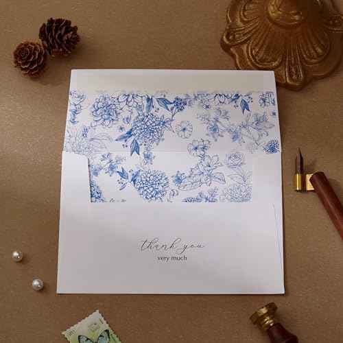 Crisky 100 Pack Blue Floral Thank you cards Gold Foil Greeting Notes Bulk with Envelopes & Stickers for Birthday, Baby Shower, Bridal Shower, Wedding, Graduation