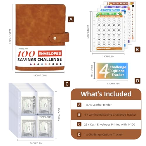 Brown A5 Budget Binder with Envelopes & Challenge Tracker - Money Saving Kit