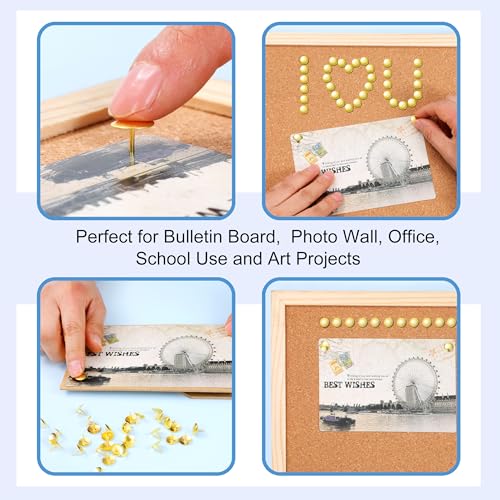 DZKZO Gold Thumb Tacks 480-Piece Set, Flat Push Pins for Bulletin Boards & Wall Displays
