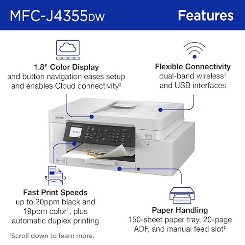 Brother INKvestment J4355DW Wireless Color Inkjet All-In-One Printer - Current Model