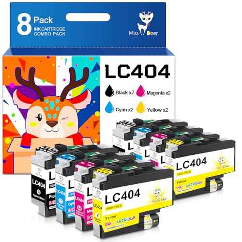 Miss Deer 8 Pack LC404 Ink Cartridges New Version Compatible Replacement Ink for Brother LC404 LC-404,Work for MFC-J1205W MFC-J1215W MFC-J1205W XL Printer