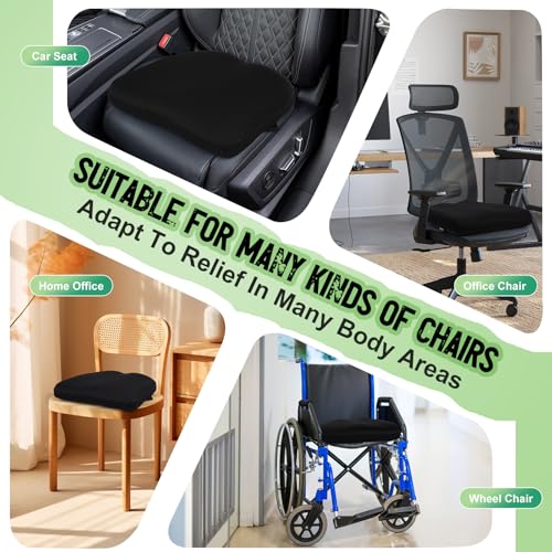 Air Fiber Office Chair Cushion - Ergonomic Seat Cushion for Orthopedic Coccyx, Relief Hip & Back Support - Doctor Recommended Cushion for Long Sitting Worker Driver & Handicapped (Black)