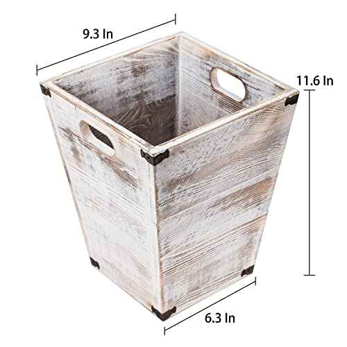 VERGOODR Farmhouse Style Wooden Square Trash Can with Cutout Handles Decorative Metal Wastebaskets for Bedroom,Living Room, Bathroom & Office,Waste Bin Trash bin
