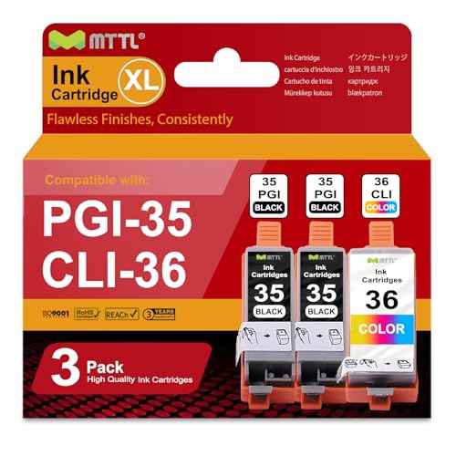 PGI-35 CLI-36 Ink Cartridges (2-Black, 1-Color) Replacement for Canon 35 36 Ink Cartridges for with PIXMA IP100 IP110 TR150 TR160 Mini260 Mini320 Printers