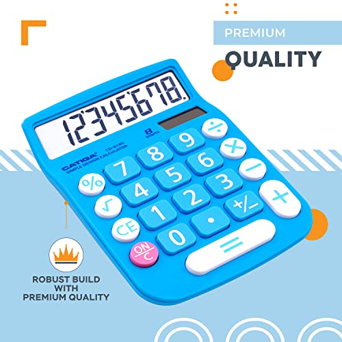 CATIGA Blue 8-Digit Desktop Calculator with Solar Power & LCD Display, Large Buttons, for Home Office School & Business, Model CD-8185
