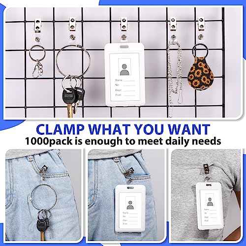 Seajan 600 Pcs Metal Badge Clips Bulk Double Hole Name Tag Clips with Clear PVC Straps Alligator ID Strap Clips for ID Cards Holders Office School Supplies